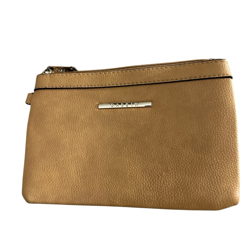 Dasein tan leather bag with gold accents new just missing wristlet strap cute
